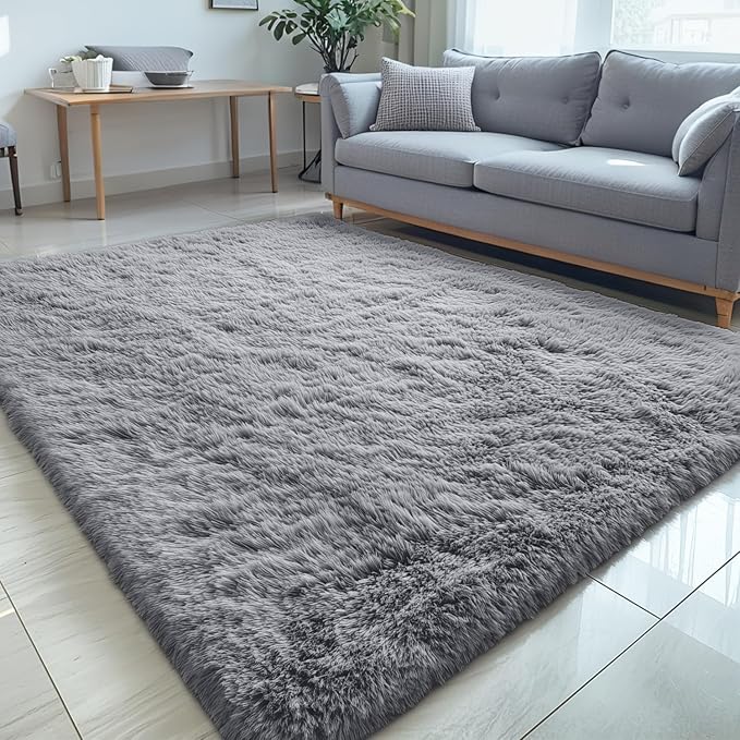 OLANLY 5x6 Area Rugs for Living Room Bedroom, Machine Washable Soft Fluffy Shaggy Bedside Rug, Indoor Floor Carpet for Kids Girls and Boys, Dorms, Nursery Rooms, Home Decor Aesthetic, Light Grey