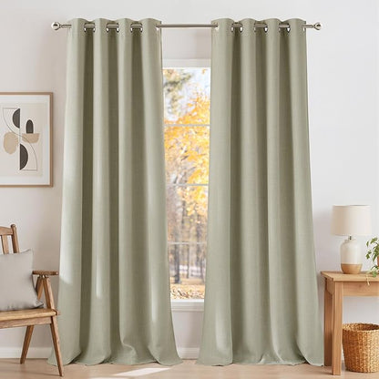 NICETOWN Faux Linen Beige Blackout Curtains 84 inches Long for Living Room - Privacy Panels for Bedroom, Modern Farmhouse Style Easy Care Grommet Top, 2 Panels, W52 by L84
