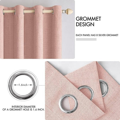 MIULEE Linen Curtains for Bedroom 100% Blackout Thermal Insulated Blush Pink Grommet Room Darkening Curtains & Drapes for Living Room Nursery 52 x 45 Inch (2 Panels)
