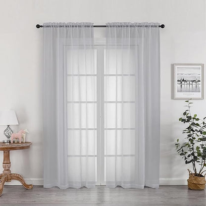 OWENIE Light Grey Sheer Curtains 78 inches Long 2 Panels Set for Bedroom Living Room, Soft Solid Living Room Sheer Curtain, Rod Pocket Light Filtering Farmhouse Curtains, 2 Pcs Each 42“ W x 78" L