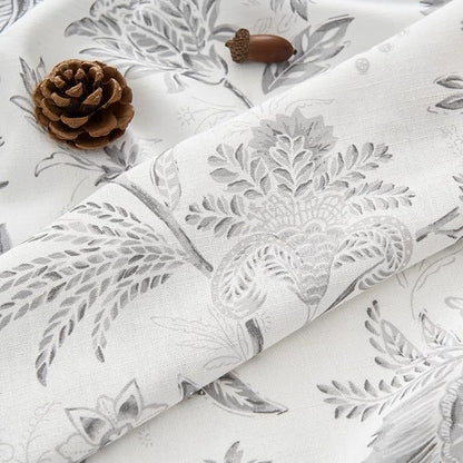 jinchan Linen Floral Curtains for Living Room, 96 Inch Length Curtains with Printed Flower Light Filtering Curtain, Rod Pocket Back Tab Gray Window Curtain Set 2 Panels Light Grey on White