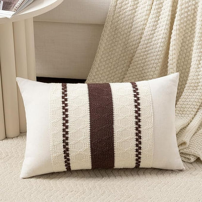 Fancy Homi Set of 1 Boho Brown Long Lumbar Decorative Throw Pillow Cover 12x24 Inch for Couch Bed Sofa Chair, Modern Organic Farmhouse Home Decor, Soft Cotton Cute Accent Rectangle Cushion Case