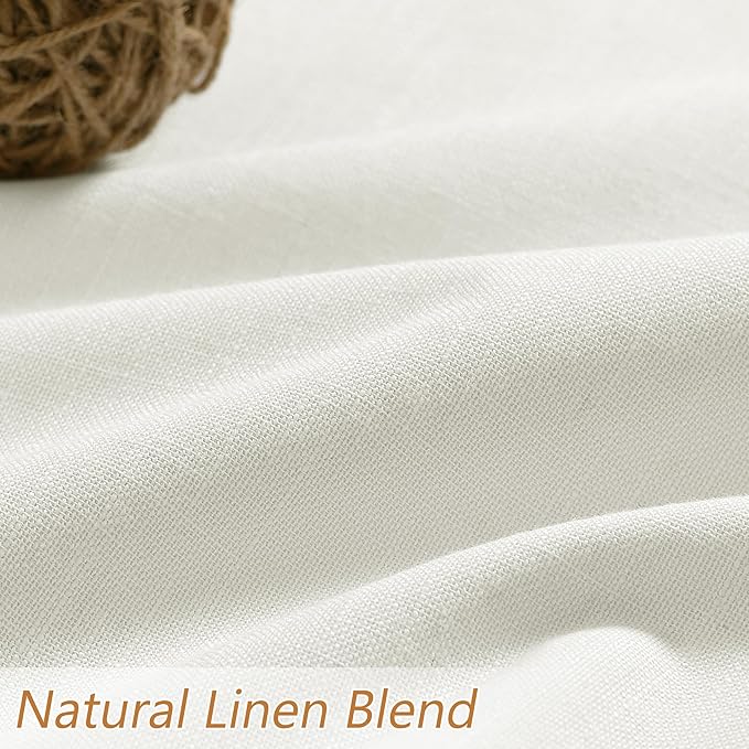 Guken 100% Blackout Linen Curtains 42 Inch Wide by 108 Inch 2 Panels Set for Living Room Bedroom Back Tab Thermal Insulated Black Out Linen Drapes Room Darkening Window Curtains, Ivory