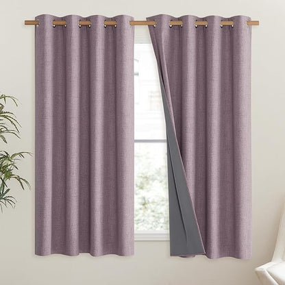 NICETOWN Chaise Mauve Vintage Linen 100% Blackout Curtains for Living Room, Thermal Insulated Curtains 63" Long, Noise Reducing Window Treatment Drapes for Hall Room, 52" Wide Per Panel, Set of 2