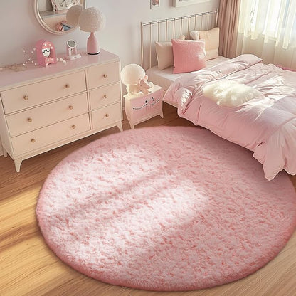 Ophanie Round Rugs 6Ft Pink Circle Area Rug, Fuzzy Bedroom Carpet, Large Shag Plush Floor Kawaii Christmas Living Room Rugs 6 foot,Cute Room Decor for Kids Teen Girls Baby Home Decor Aesthetic,Nursery