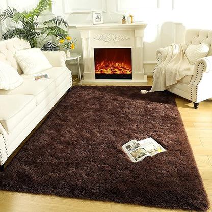 LOCHAS Ultra Soft Indoor Modern Area Rugs Fluffy Living Room Carpets for Children Bedroom Home Decor Nursery Rug 4x5.3 Feet,Brown