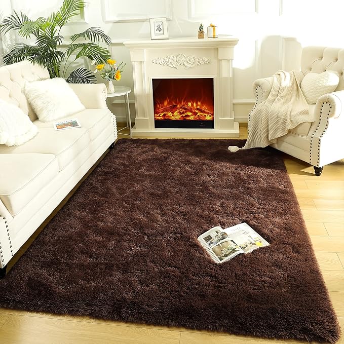 LOCHAS Ultra Soft Indoor Modern Area Rugs Fluffy Living Room Carpets for Children Bedroom Home Decor Nursery Rug 3x5 Feet, Brown