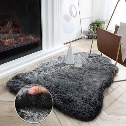 Ashler HOME DECO Soft Fox Faux Fur Chair Couch Cover Area Rug for Bedroom Floor Sofa Living Room Black White 2 x 2.8 ft