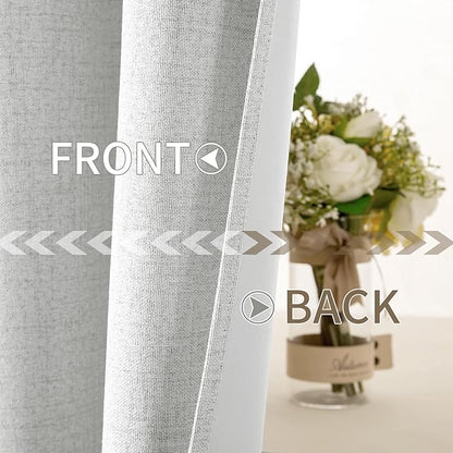 MIULEE 100% Blackout Linen Textured Curtains for Bedroom Solid Thermal Insulated Heathered White Grommet Room Darkening Curtains & Drapes Luxury Decor for Living Room Nursery 52 x 96 Inch (2 Panels)
