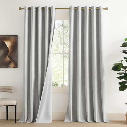 NICETOWN Grey Long Linen Full Shade Panels, 62" Wide x 120" Long, Pair of Thermal Insulated & Energy Efficiency Blackout Curtains for Living Room Windows, Lined Silky Performance Window Dressing