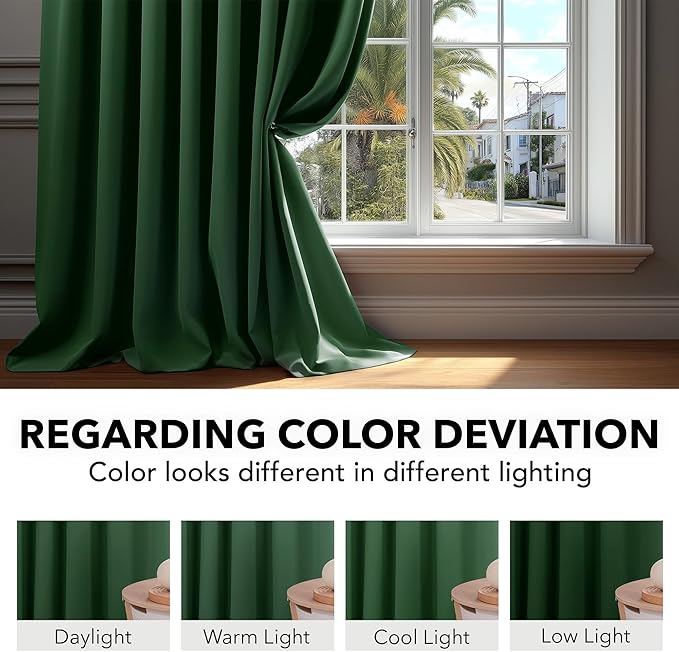 Deconovo Blackout Curtains, Thermal Insulated, W52 x L54 2 Panels, Back Tab, Machine Washable, Room-Darkening Drapes for Bedroom/Living Room Dark Forest