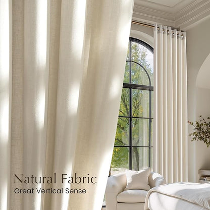 NICETOWN Bone White Linen Curtains for Kitchen, Thick Flax Small Window Treatments Semi Sheer Privacy Assured with Light Through for Cafe/Bathroom, W55 x L84, 2 Panels