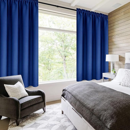 DWCN Blackout Curtains Room Darkening Thermal Insulated Bedroom Curtains Window Curtain Panels, 38 x 45 inches Long, Set of 2 Classic Blue Rod Pocket Drapes