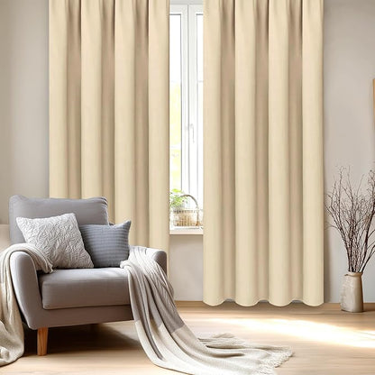 DWCN Blackout Curtains Room Darkening Thermal Insulated Bedroom Curtains Window Curtain Panels, 42 x 84 inches Long, Set of 2 Beige Rod Pocket Drapes
