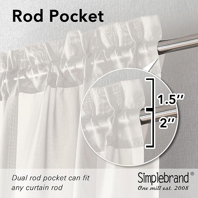 Simplebrand Ivory Tier Curtains for Kitchen 24 Inches Long 2 Panels Set, Rod Pocket Cafe Curtain Light Filtering Sheer Short Curtains for Bathroom/Basement Half Window 42 x 24 Inch, 2Pcs, Ivory