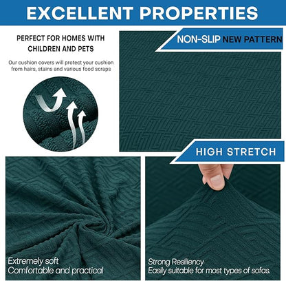 XINEAGE New 3 Pieces Couch Covers for 2 Extra Large Cushion Sofa Super Stretch Sofa Cover for 2 Large Seat Universal Loveseat Slip Cover for Living Room (Blackish Green), 71"-91"(2 Cushions)