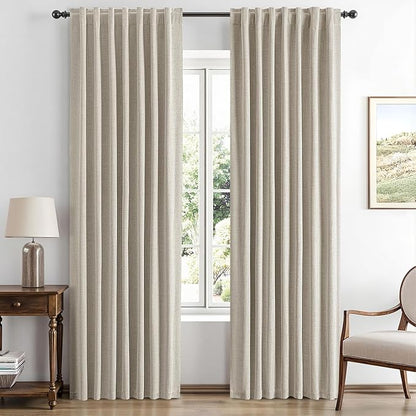 MIULEE 100% Blackout Linen Curtains for Bedroom, Stone Solid Luxury Decor Thermal Insulation Room Darkening Drapes for Living Room Nursery Back Tab Rod Pocket 42 x 63 Inches, 2 Panels