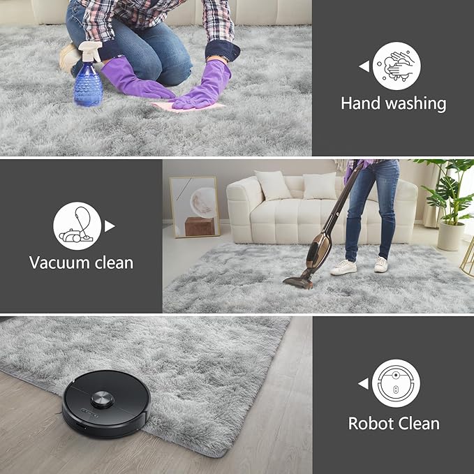 Shag Area Rugs for Bedroom Living Room,5X8 Ultra Soft Fluffy Area Rugs for Dorm, Indoor Carpet Nursery Rugs for Kids Room Home Decor,Tie-Dye Grey