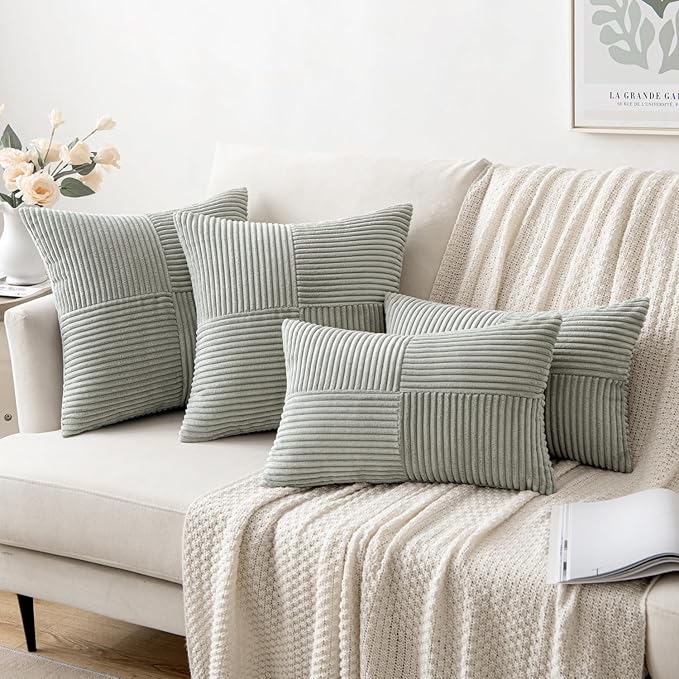 MIULEE Silver Grey Decorative Euro Sham Pillow Covers 24x24 Inch for Bed Couch Sofa Pack of 2 Boho Farmhouse Throw Pillows Soft Cross Corduroy Patchwork Textured Cushion Cases