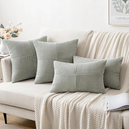 MIULEE Silver Grey Decorative Euro Sham Pillow Covers 24x24 Inch for Bed Couch Sofa Pack of 2 Boho Farmhouse Throw Pillows Soft Cross Corduroy Patchwork Textured Cushion Cases