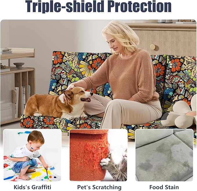 8Pcs Stretch Patio Cushion Covers, Outdoor Couch & Sofa Replacement Slipcovers for Patio Furniture Cushion Covers, Washable Reusable Furniture Protector