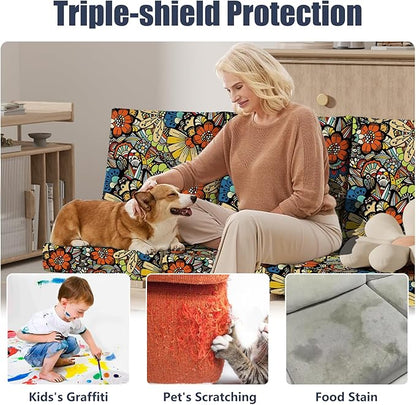 8Pcs Stretch Patio Cushion Covers, Outdoor Couch & Sofa Replacement Slipcovers for Patio Furniture Cushion Covers, Washable Reusable Furniture Protector
