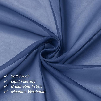 Lecloud Royal Blue Sheer Curtains 45 Inch Length 2 Panels, Voile Rod Pocket Curtain Drapes for Small Windows, Modern Farmhouse Curtains for Bedroom Bathroom Basement, Each Panel 42 X 45 Inch