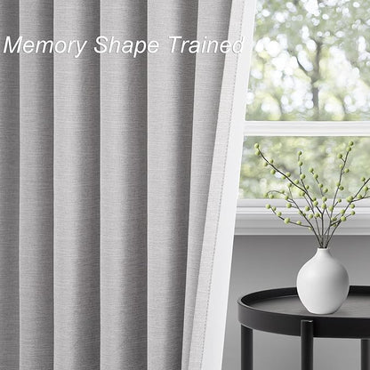 Topfinel Linen Gray Blackout Curtains 96 Inch Long, Boho Beige Gothic Viral Drapes Pinch Pleated Curtains with Hooks for Living Room, Neutral 8FT Back Tab Bedroom Curtains 52" X 96" 8 FT 2 Panels