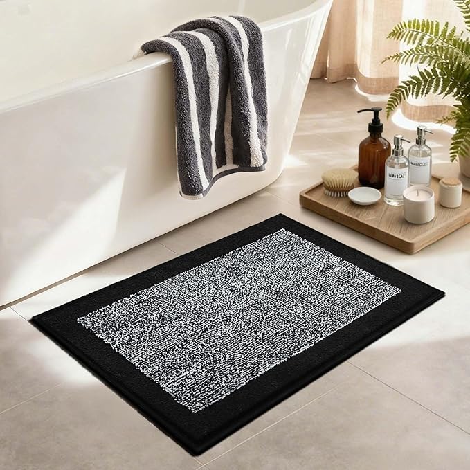 36x24 Large Bathroom Rugs Washable Non Slip, Black Bath Mat for Bathroom Floor Tub, Soft Absorbent Quick Dry Mats for Shower, Bathtub,Home Decor