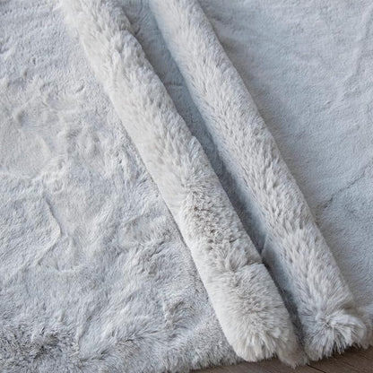 ORINOVA Grey Round Rug 3ft Machine Washable Shaggy Area Rugs for Living Room Faux Bunny Fluffy Fur Rug for Bedroom Small Circle Nursery Rug