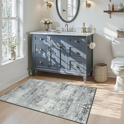 Toneed Entryway Rug 2x3 Door Mat for Indoor Entrance, Washable Small Throw Rug for Kitchen Floor, Front Door, Bedroom Bedside, Non-Slip Low Pile, Abstract Grey