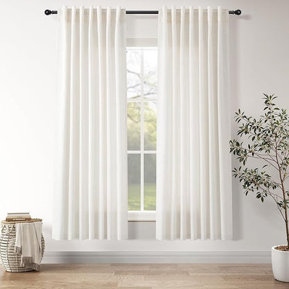 Ivory White Semi Sheer Linen Curtains 72 inch Length for Living Room Back Tab Rod Pocket Modern Farmhouse Coastal Decor Ivory White Cotton Textured Gauze Curtain 72 inches for Dining Room Office