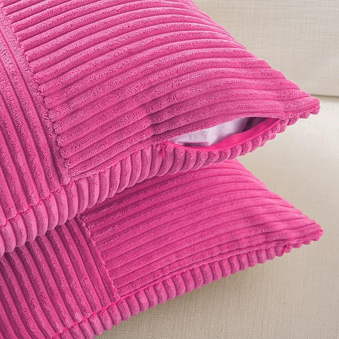 Fancy Homi 2 Packs Hot Pink Big Decorative Throw Pillow Covers 24x24 Inch for Living Room Couch Bed, Rustic Farmhouse Boho Home Decor, Soft Corss Corduroy Patchwork Accent Square Cushion Case 60x60 cm