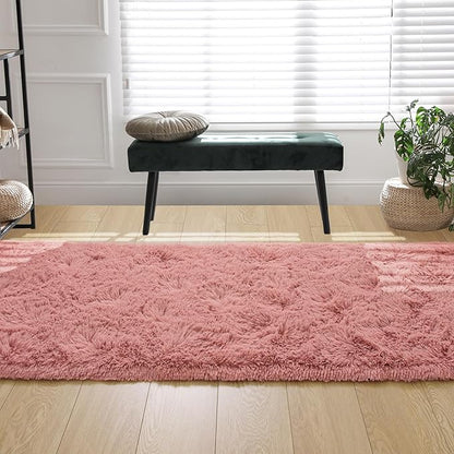 Tepook Soft Runner Rugs for Bedroom 2x6 ft with Rubber Backing, Blush Fluffy Rugs for Living Room, Shag Bedside Rug Fuzzy Plush Carpet for Room, Area Rug for Dorm Nursery Hallway Indoor Home Decor