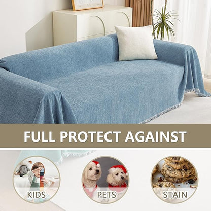 MYSKY HOME Dog Couch Cover Sofa Covers Sectional Couch Covers for 2 Cushion Couch Sofa Chenille Couch Cover Bedroom Futon Couch Covers L Shape Sofa Cover Pet Cunshion Cover, 71" x 118", Dark Blue