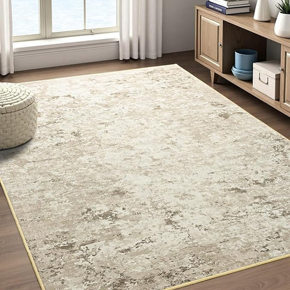 Toneed Abstract Area Rug 5x8 Modern Washable Rug Soft Non Slip Rug Low Pile for Bedroom Living Room Dining Room Beige