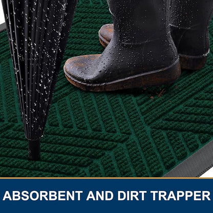 Smiry Front Door Mat Outside Entrance, Heavy Duty Sturdy Natural Rubber Doormat, Trap Dirt and Moisture, Easy Clean Low Profile Mats for Indoor Outdoor Entry, Irregular Triangle (47x32, Deep Green)
