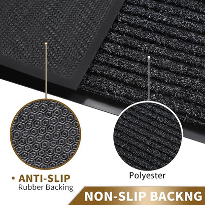 Yimobra Front Door Mat Outdoor Indoor Entrance, 100% Waterproof All-Season All Weather Doormat, Welcome Matt Outside Entry, Non Slip, Low Profile, Heavy Duty Patio Porch Floor Mats,47 x 32,Black Grey