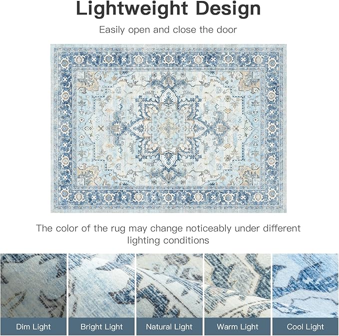 Lofus 9x12 Area Rugs for Living Room, Machine Washable Non-Slip Area Rug, Low Pile Large Rugs for Bedroom, Kitchen, Dining Room, Home Office, Vintage Oriental Print Rug, Blue Gold