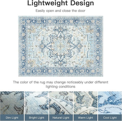 Lofus 9x12 Area Rugs for Living Room, Machine Washable Non-Slip Area Rug, Low Pile Large Rugs for Bedroom, Kitchen, Dining Room, Home Office, Vintage Oriental Print Rug, Blue Gold