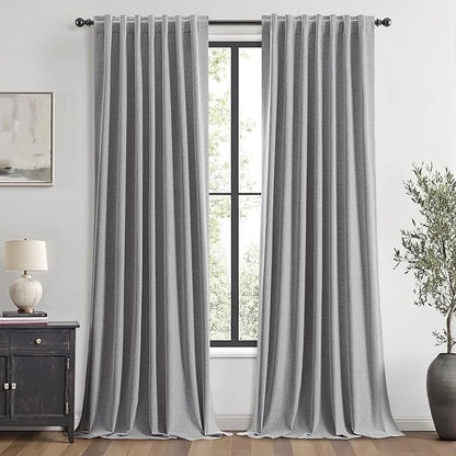 MIULEE 100% Blackout Linen Curtains for Bedroom, Glacier Gray Solid Luxury Decor Thermal Insulation Room Darkening Drapes for Living Room Nursery Back Tab Rod Pocket 42 x 96 Inches, 2 Panels