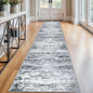 Lansny Modern Abstract Runner Rug 2.6x12, Black Grey White Washable Long Kitchen Runner Non-Slip Soft Hallway Rug Runner Thin Print Faux Wool Carpet for Entryway Bedroom Laundry Room Indoor Home Decor