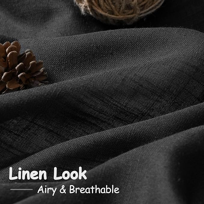 Nanspring Short Linen Curtains 36 Inch Length for Kitchen Windows Over Sink Black Privacy Back Tab and Rod Pocket Modern Neutral Curtains for Cafe Basement 30 x 36 Inch,2 Panels