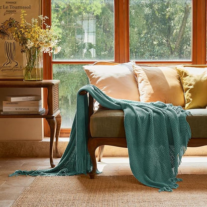lifein Throw Blanket for Couch, Soft Boho Decor Bed Throw,Cozy Blue Chenille Knitted Small Farmhouse Lightweight Throw (Aqua,60 * 80")