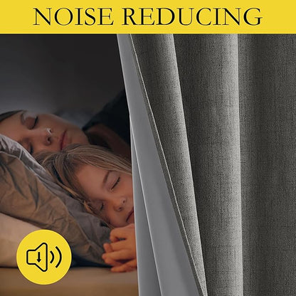 NICETOWN Grizzle Gray Vintage Linen 100% Blackout Curtains for Living Room, Thermal Insulated Curtains 45" Long, Noise Reducing Window Treatment Drapes for Hall Room, 52" Wide Per Panel, Set of 2