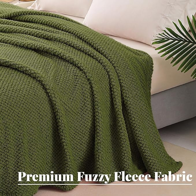 Whale Flotilla Twin Size Fuzzy Fleece Blanket, Fluffy Warm Soft Jacquard Bed Blankets for All Season, Lightweight and Cozy, 60x80 Inch, Olive