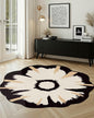 Latte&Fog Round Area Rug for Living Room, Modern Floral Washable Circle Rug, Boho Non Slip Low Pile Carpet for Bedroom, Dining Room, Entrance and Hallway(4ft Round)