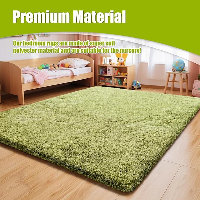 9x12 Fluffy Area Rugs for Living Room,Large Fuzzy Shag Area Rug for Bedroom,Grass Green Soft Non-Shedding Indoor Plush Carpet for Kids Bedroom Nursery Home Decor