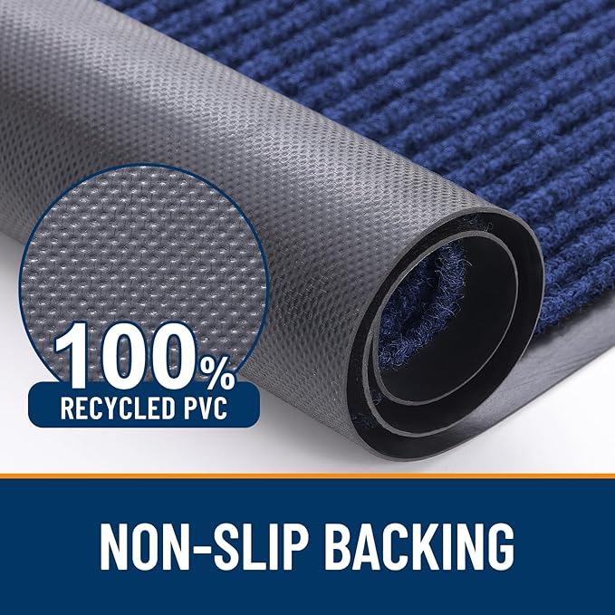 OLANLY Front Door Mat Indoor Outdoor Entrance, 2-Pack 47 x 23 Inch, Waterproof Heavy Duty Doormat, Fade Resistant, Low Profile, Easy Clean Patio Porch Welcome Floor Mats for Entry, Blue