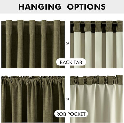 MIULEE 100% Blackout Linen Curtains for Bedroom, Light Olive Green Solid Luxury Decor Thermal Insulation Room Darkening Drapes for Living Room Nursery Back Tab Rod Pocket 42 x 84 Inches, 2 Panels